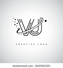Logotipo de Monograma de Órbita VJ - Marca de Letra Mínima Futurista com Linha de Arte Circular, Pontos Inspirados na Tecnologia e Conceito de Movimento Espacial para Identidade de Marca Moderna