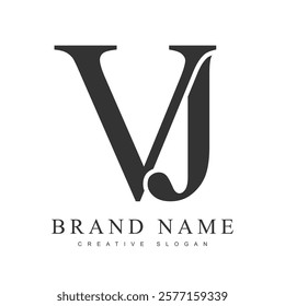 VJ trendy logotype template. Initial letter v and j classic font style. Creative logo for company name or identity. Vector illustration.