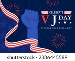 VJ Victory Over Japan Day Celebrate Vector Illustration with United State Flag Background in Flat Cartoon Hand Drawn for Landing Page Templates