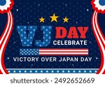 VJ Victory Over Japan Day Celebration Vector Illustration with the United States Flag Background in a National Holiday Flat Cartoon Style Design