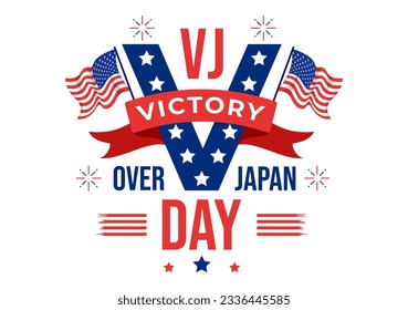 VJ Victory Over Japan Day Celebrate Vector Illustration with United State Flag Background in Flat Cartoon Hand Drawn for Landing Page Templates