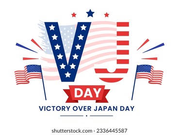 VJ Victory Over Japan Day Celebrate Vector Illustration with United State Flag Background in Flat Cartoon Hand Drawn for Landing Page Templates