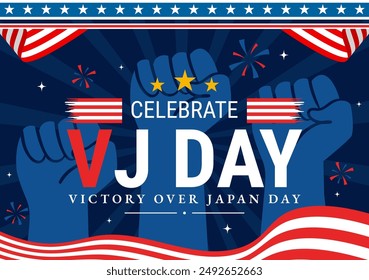 VJ Victory Over Japan Day Celebration Vector Illustration with the United States Flag Background in a National Holiday Flat Cartoon Style Design