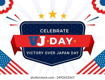 VJ Victory Over Japan Day Celebration Vector Illustration with the United States Flag Background in a National Holiday Flat Cartoon Style Design