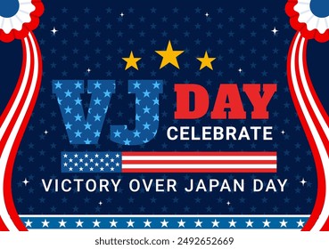 VJ Victory Over Japan Day Celebration Vector Illustration with the United States Flag Background in a National Holiday Flat Cartoon Style Design