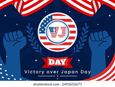 VJ Victory Over Japan Day Celebration Vector Illustration with the United States Flag Background in a National Holiday Flat Cartoon Style Design