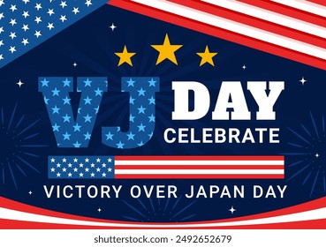 VJ Victory Over Japan Day Celebration Vector Illustration with the United States Flag Background in a National Holiday Flat Cartoon Style Design