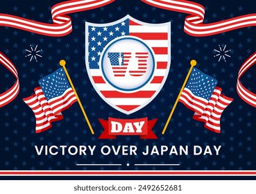 VJ Victory Over Japan Day Celebration Vector Illustration with the United States Flag Background in a National Holiday Flat Cartoon Style Design