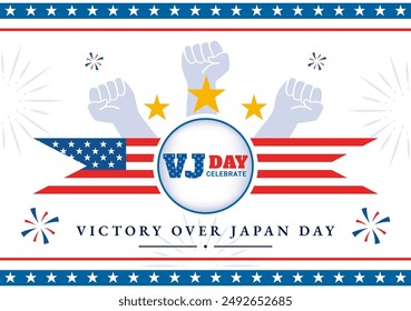 VJ Victory Over Japan Day Celebration Vector Illustration with the United States Flag Background in a National Holiday Flat Cartoon Style Design