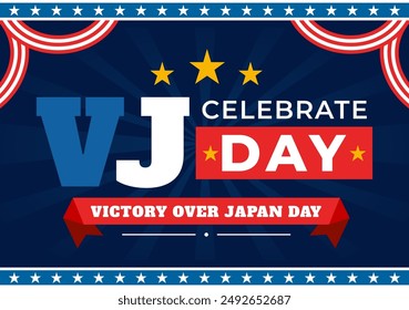 VJ Victory Over Japan Day Celebration Vector Illustration with the United States Flag Background in a National Holiday Flat Cartoon Style Design