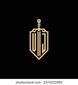 VJ vintage shield and sword initial logo in high quality professional design that will print well across any print media