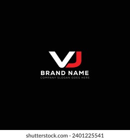 VJ White Letter Monogram Logo Design mit schwarzem Hintergrund. V J