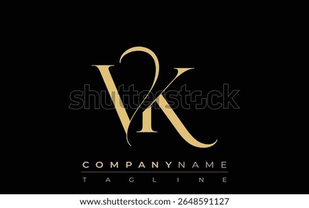 VK Abstract Creative Jewelry Logo. A stylish logo featuring golden monogram initials in an elegant and modern typography, perfect for branding