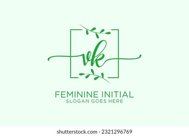 VK beauty monogram and elegant logo design handwriting logo of initial signature, wedding, fashion, floral and botanical with creative template.