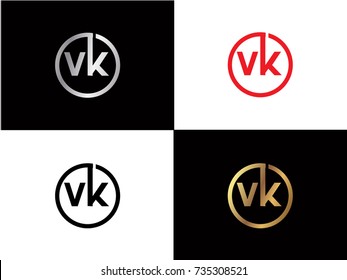 VK Circle Letter Logo Design with RED GOLD BLACK Silver Vector Illustration

