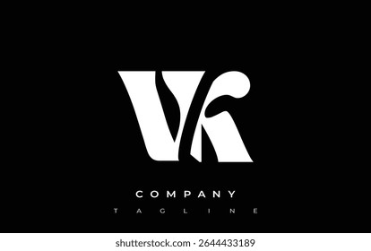 VK Creative Abstract Typography Logo Design (em inglês). Logotipo elegante que combina tipografia arrojada e formas criativas, ideal para soluções de marca e identidade.