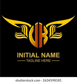 VK Golden Wing Emblem Logo with elegant gold wings, sleek and modern design. Ideal for branding, creative projects, luxury businesses, or artistic ventures.