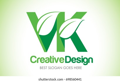 VK Green Leaf Letter Design Logo. Eco Bio Leaf Letters Icon Illustration Vetor Logo.