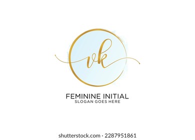 VK handwriting logo with circle template vector signature, wedding, fashion, floral and botanical with creative template.