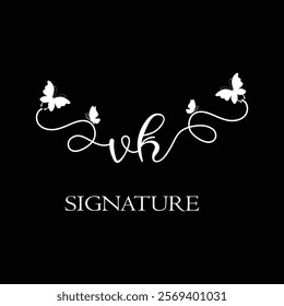 VK Handwritten initial letter, VK simple signature vector logo with butterfly shape variation, beauty, photography letter logo design. V K