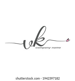 VK logotipo de escritura a mano inicial belleza vectorial de lujo