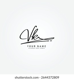 Modelo de logotipo de assinatura de letra inicial VK - Modelo de logotipo de vetor manuscrito