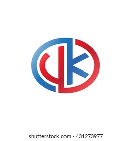 VK initial letters looping linked ellipse logo red blue