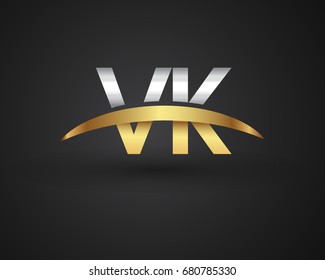 VK initial logo company name colored gold and silver swoosh design. vector logo for business and company identity.
