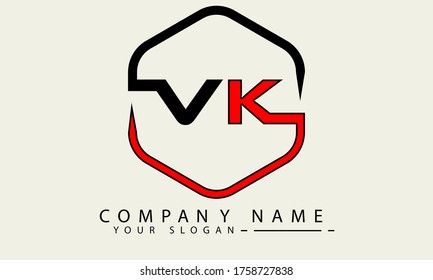 VK initial Logo. Letter template Vector with Red and Black.