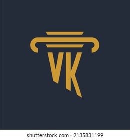 VK initial logo monogram with pillar icon design vector image