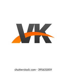 VK initial overlapping swoosh letter logo black orange