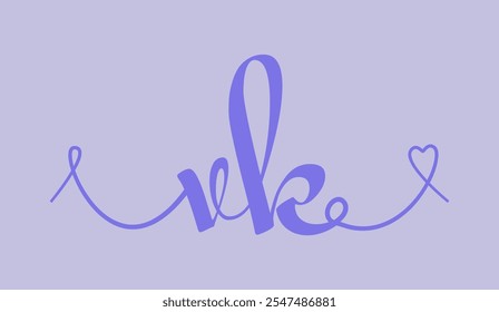 Ilustração do vetor da caligrafia do monograma do casamento inicial de VK. Letras desenhadas à mão v e k amor logotipo design para cartões de dia dos namorados, cartão de saudação, álbum de fotos, impressão de banner ou tatuagem.