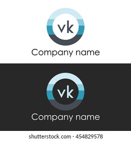 VK letter circle shape icon logo white blue