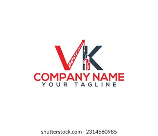 Letra VK diseño del logo de construcción creativa. icono vectorial de la empresa de construcción de viviendas y arquitectura.