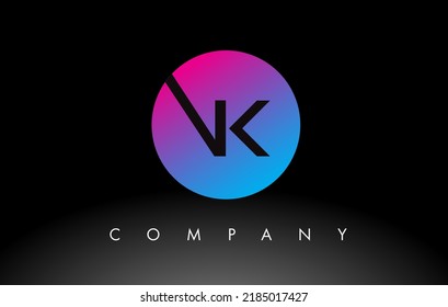 VK Letter Logo Design Icon with Purple Neon Blue Colors and Circular Design. Minimalist VK inside a Circle Vector Illustration