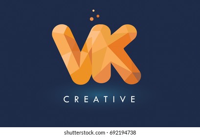 VK Letter With Origami Triangles Logo. Creative Yellow Orange Origami Design Letters.