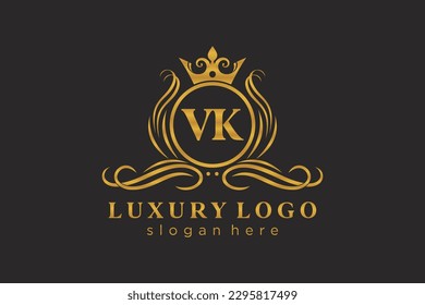 VK Letter Royal Luxury Logo template in vector art for Restaurant, Royalty, Boutique, Cafe, Hotel, Heraldic, Jewelry, Fashion and other vector illustration.