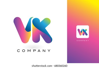 VK Logo Letter With Rainbow Vibrant Colors. Colorful Modern Trendy Purple and Magenta Letters Vector Illustration.