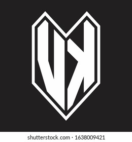 VK Logo monogram with emblem line style isolated on black background