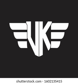 VK Logo monogram with emblem and wings element design template
