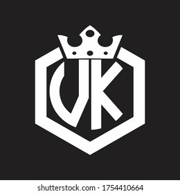 VK Logo monogram rounded by hexagon shape with crown design template