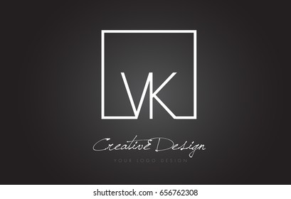 VK Square Framed Letter Logo Design Vector with Black and White Colors.