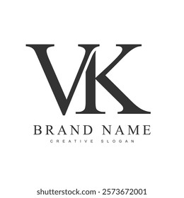 VK trendy logotype template. Initial letter v and k classic font style. Creative logo for company name or identity. Vector illustration.