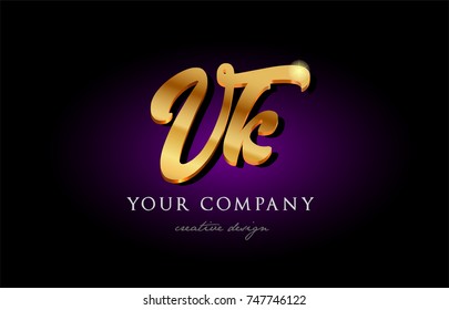 vk  v k alphabet combination letter logo in gold golden 3d metal beautiful typography suitable for banner brochure design