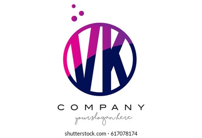 VK V K Circle Letter Logo Design with Purple Magenta Dots Bubbles Vector Illustration