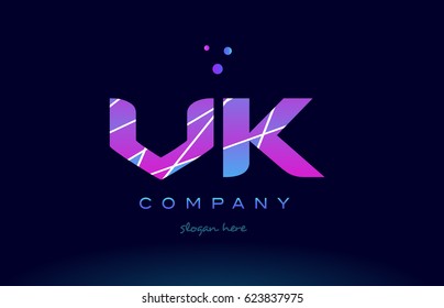 vk v k  creative color blue background pink purple magenta alphabet letter company logo vector icon