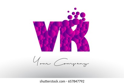 VK V K Dots Letter Logo with Purple Pink Magenta Bubbles Texture Vector.