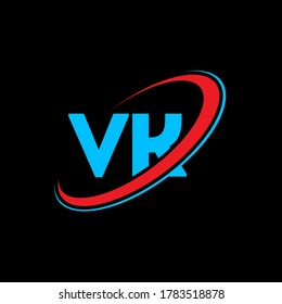 VK V K letter logo design. Initial letter VK linked circle uppercase monogram logo red and blue. VK logo, V K design. vk, v k	
