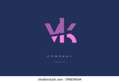 vk v k pink blue pastel modern abstract alphabet company logo design vector icon template letter 