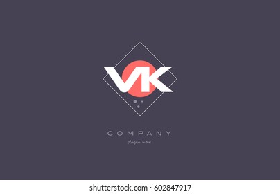 vk v k  vintage retro pink purple rhombus alphabet company letter logo design vector icon creative template background